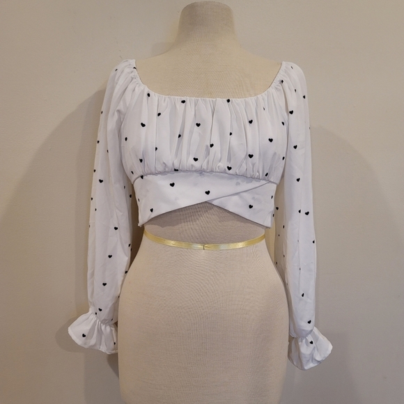 Milk & Honey Tops - Milk & Honey Boutique puff Sleeves heart wrap crop top s…
